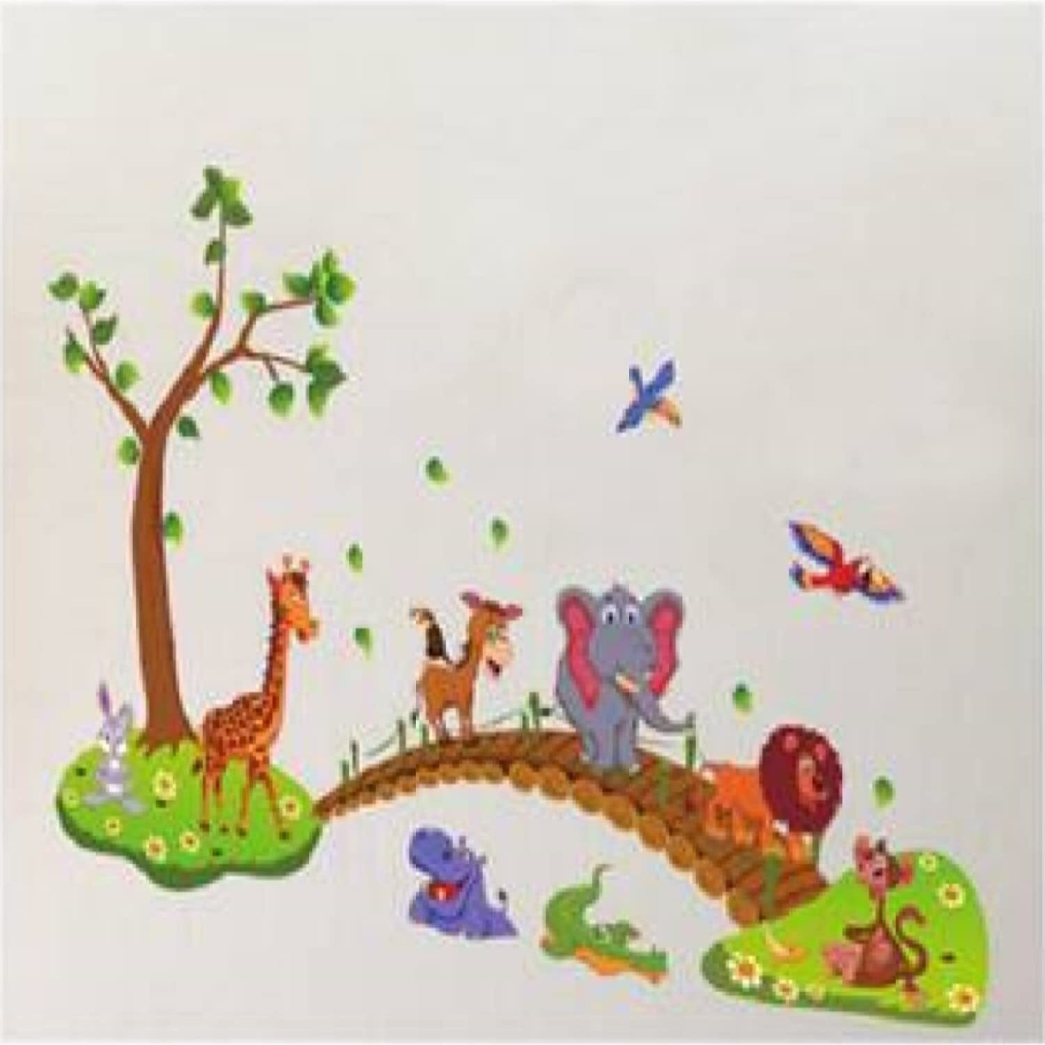 Jaamso Royals Jungle Animals Zoo Wooden Bridge Wall Sticker For Home Dcor