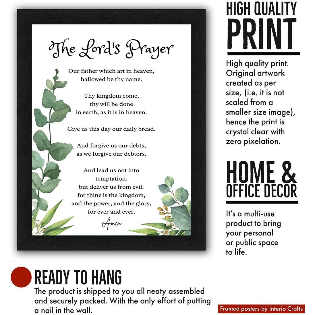 Interio Crafts The Lord's Prayer - Bible Verse Wall Frames For Home Or Office Wall Decor - Printed God's Prayer With Frame - Synthetic Wood - 13 X 10 Inches