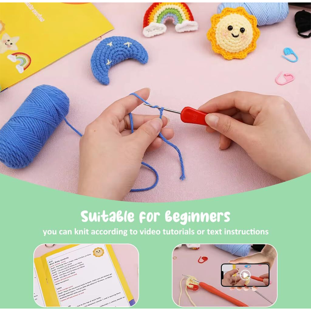 Patpat Cotton Diy Crochet Kit Set Of 4 - Cartoon Stuffed Toy Material Kit With Tools And Tutorials - Starter Friendly Pendant Making Set, Multicolor