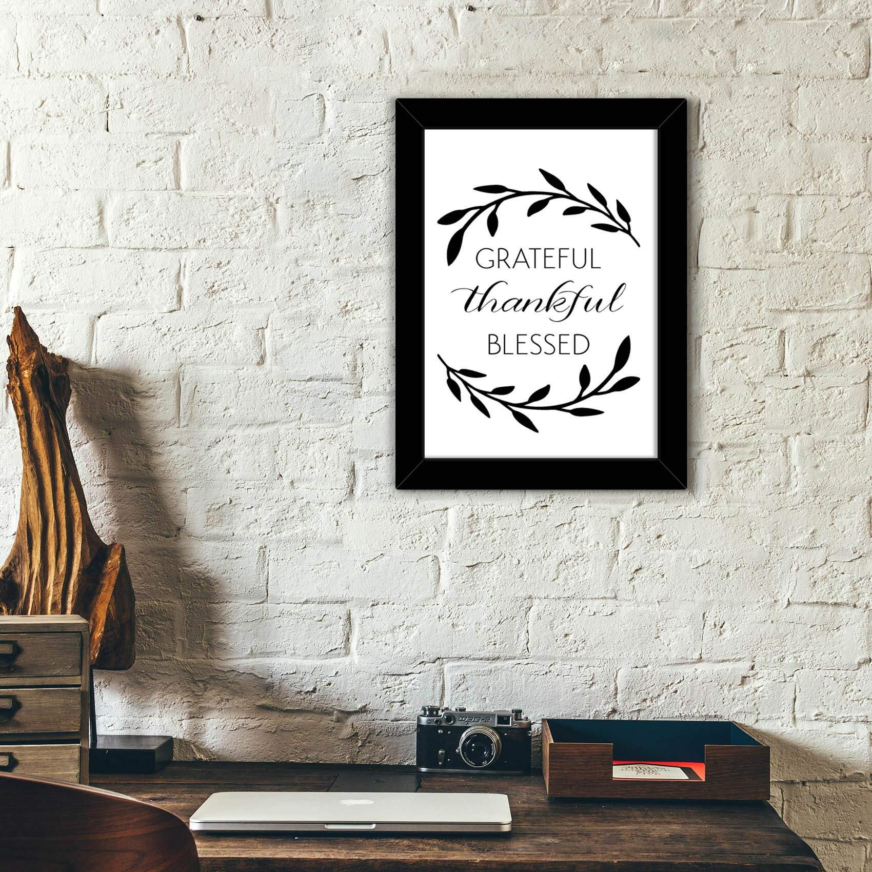 Tied Ribbons Grateful Thankful Blessed Printed Inspirational Quote Framed Poster (25.9 X 34.5 Cm, Multicolour)