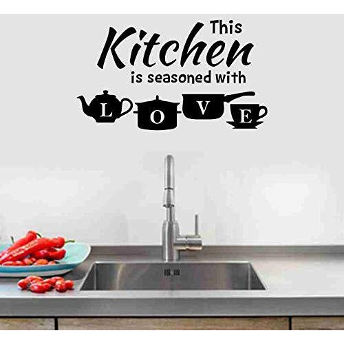 Kreepo This Kitchen Is Seasoned With Love- Vinyl Wall Sticker Art For Cafe, Restaurants, Kitchen , Black