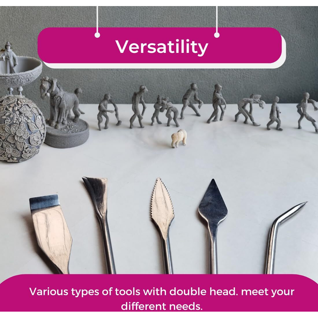 Oytra Clay Sculpting Tools Set Of 5 Stainless Steel Art And Craft Tool Dual Headed For Pottery Ceramics Carving Cutting Sculpture Crafting For Beginners Artists Professionals