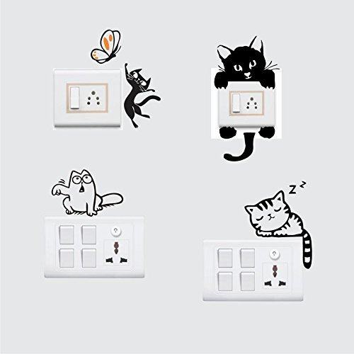 Stickersyard Lovely Cat Wall Decal Switchboard Sticker(Color- Black Pvc Vinyl Matte,Sheet Size- 25Cm X 25Cm) (Set Of 4)
