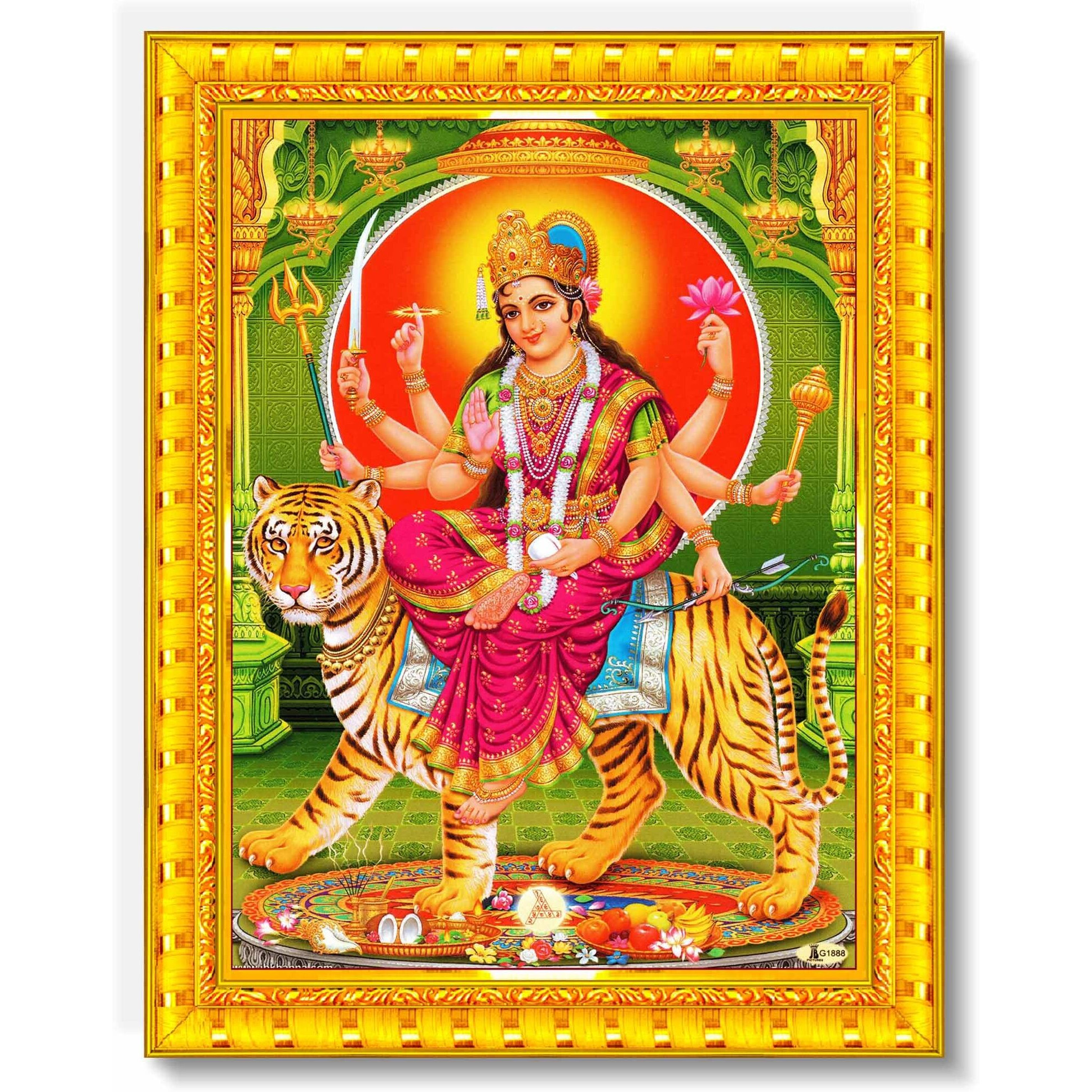 Pavan Photo Laminations Durga Maa Mata Devi Goddess Sherawali Ji Ambe Wall Painting Framed Home Decor (Wood,Matte,Gold,Small Size,6 X 8 Inch) R169S