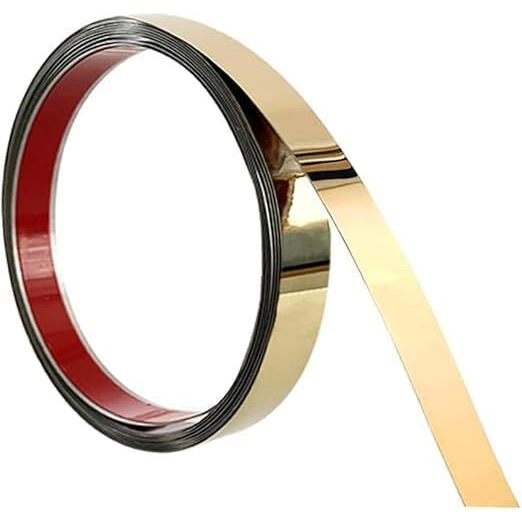Wicharsh Flexible Self-Adhesive Stainless Steel Pvd Coated 8K Mirror Gold Finish Flat Trim Patti Strip Profile 15 Mm X 16.4Ft(5Mtr) Pack Of 1 Roll For Wall Decoration, Furniture, Highlighters