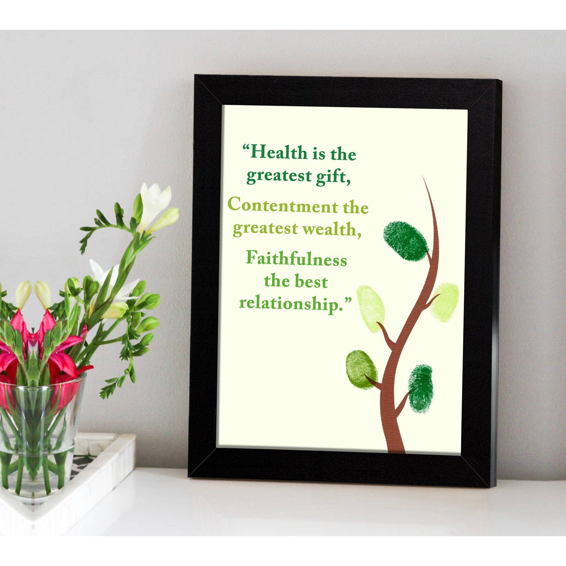 Tied Ribbons Health Is The Greatest Gift Inspirational Wall Poster For Girls Bedroom With Frame(13.6 Inch X 10.2 Inch) (Black)