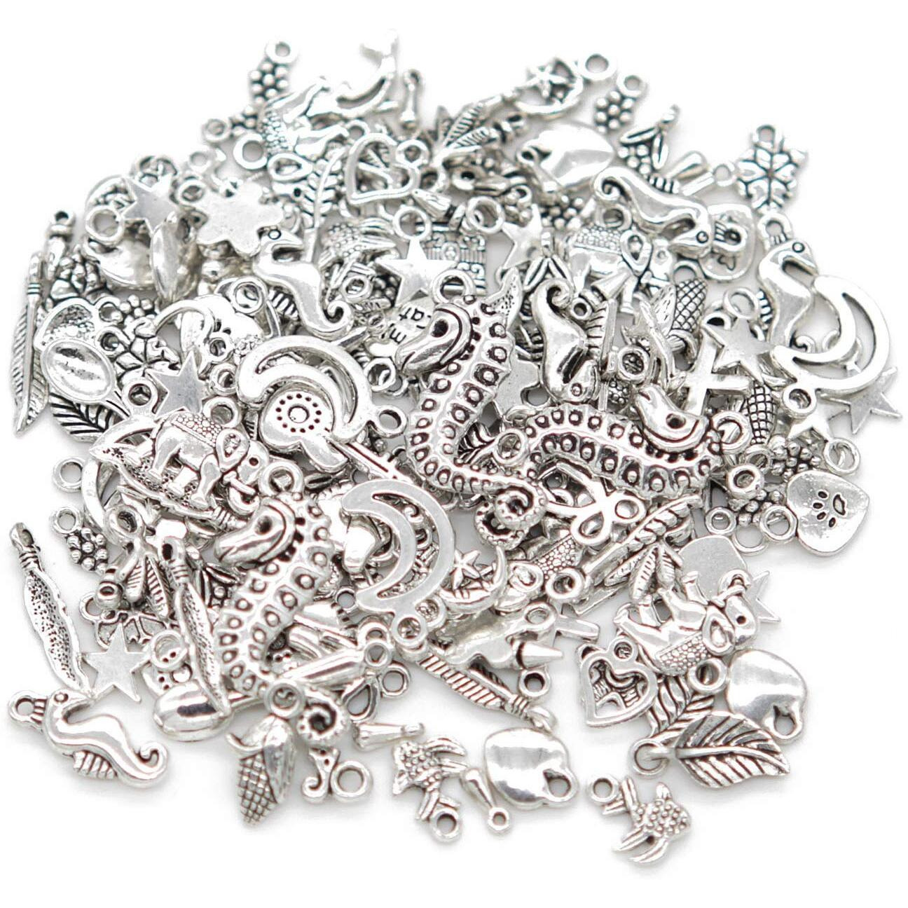 Diy Crafts Pack Of 1 Set 100X1, Random Mixed Tibtan Silver Beads, 100Pcs/Lot Random Mixed Tibtan Silver Beads Charms Pendants For Diy Jewelry M(Pack Of 1 Set 100X1, Random Mixed Tibtan Silver Beads)