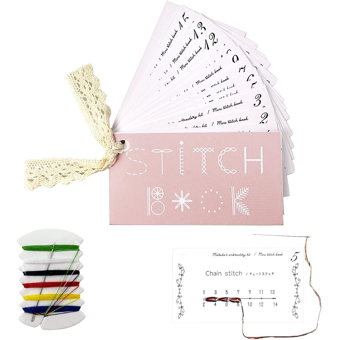 Patpat Embroidery Stitch Guide Brochure With Needle & Threads Beginners Stitch Skill Guide Book Diy Creative Sewing Practice Cards Set, Portable Mini Sewing Book Craft Kit For Embroidery And Sewing