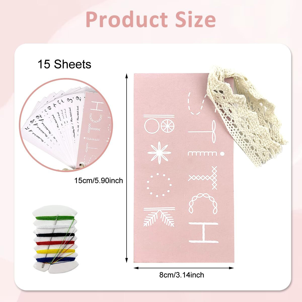 Patpat Embroidery Stitch Guide Brochure With Needle & Threads Beginners Stitch Skill Guide Book Diy Creative Sewing Practice Cards Set, Portable Mini Sewing Book Craft Kit For Embroidery And Sewing