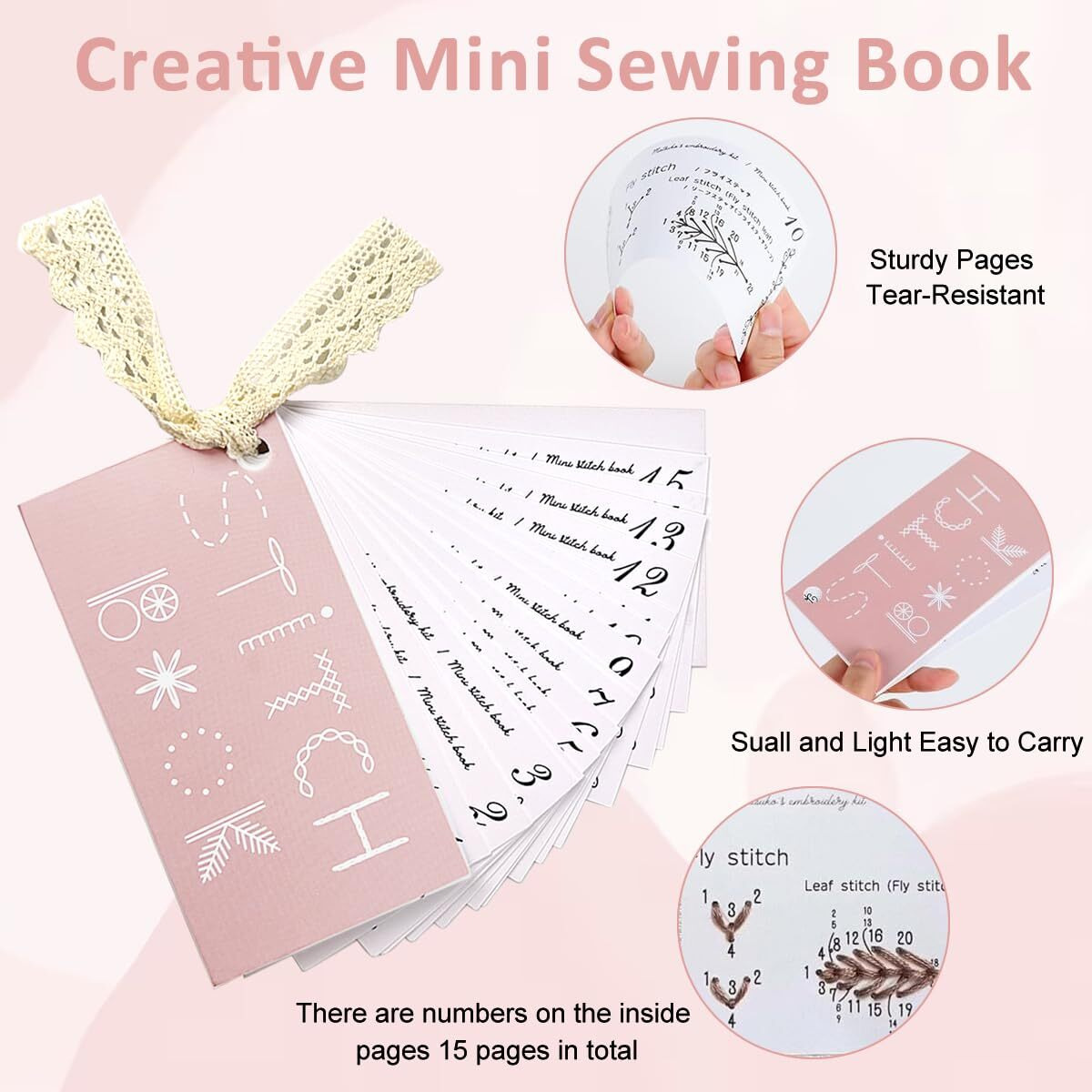 Patpat Embroidery Stitch Guide Brochure With Needle & Threads Beginners Stitch Skill Guide Book Diy Creative Sewing Practice Cards Set, Portable Mini Sewing Book Craft Kit For Embroidery And Sewing