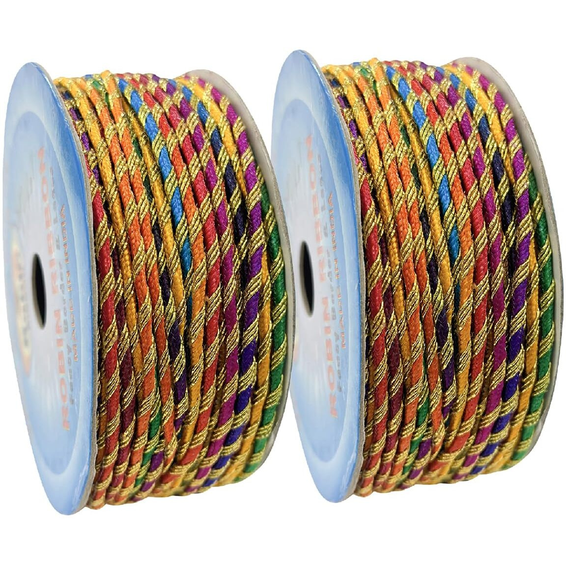 Embroiderymaterial 2Mm Multicolor Braided Badla Lace For Saree Border, Dress Designing, Blouse, Kurti, Dupatta, Embroidery, Diy & Craft (2 Rolls, Multicolor, 18M/Roll)