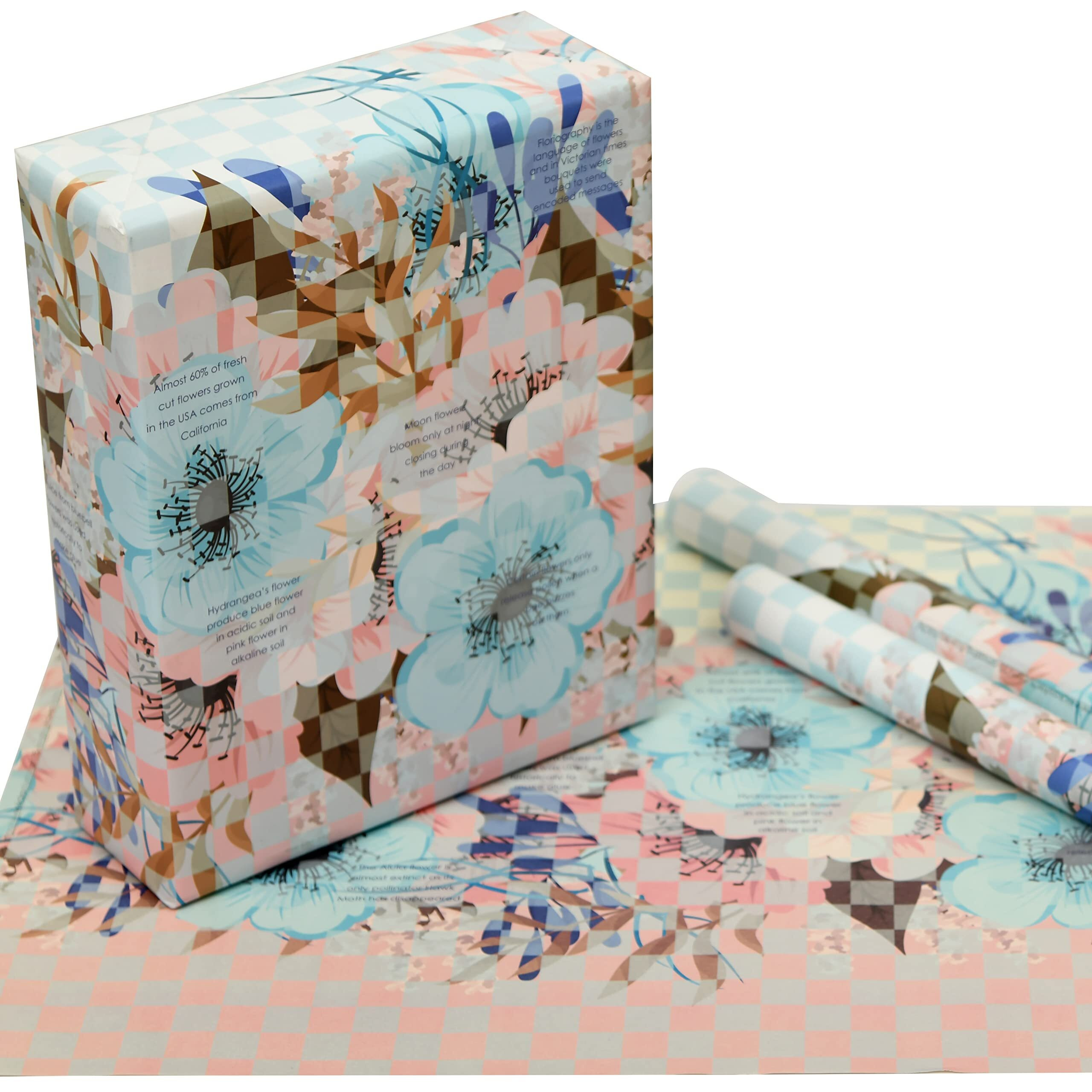 Evince Floral Gift Wrapping Paper | Soft Colorful Pink Blue Floral Wraps Anniversary Eid Christmas For Him Her Adults Kids Birthday Friendship Day | Set Of 5 Recyclable Sheets 70 X 50 Cms