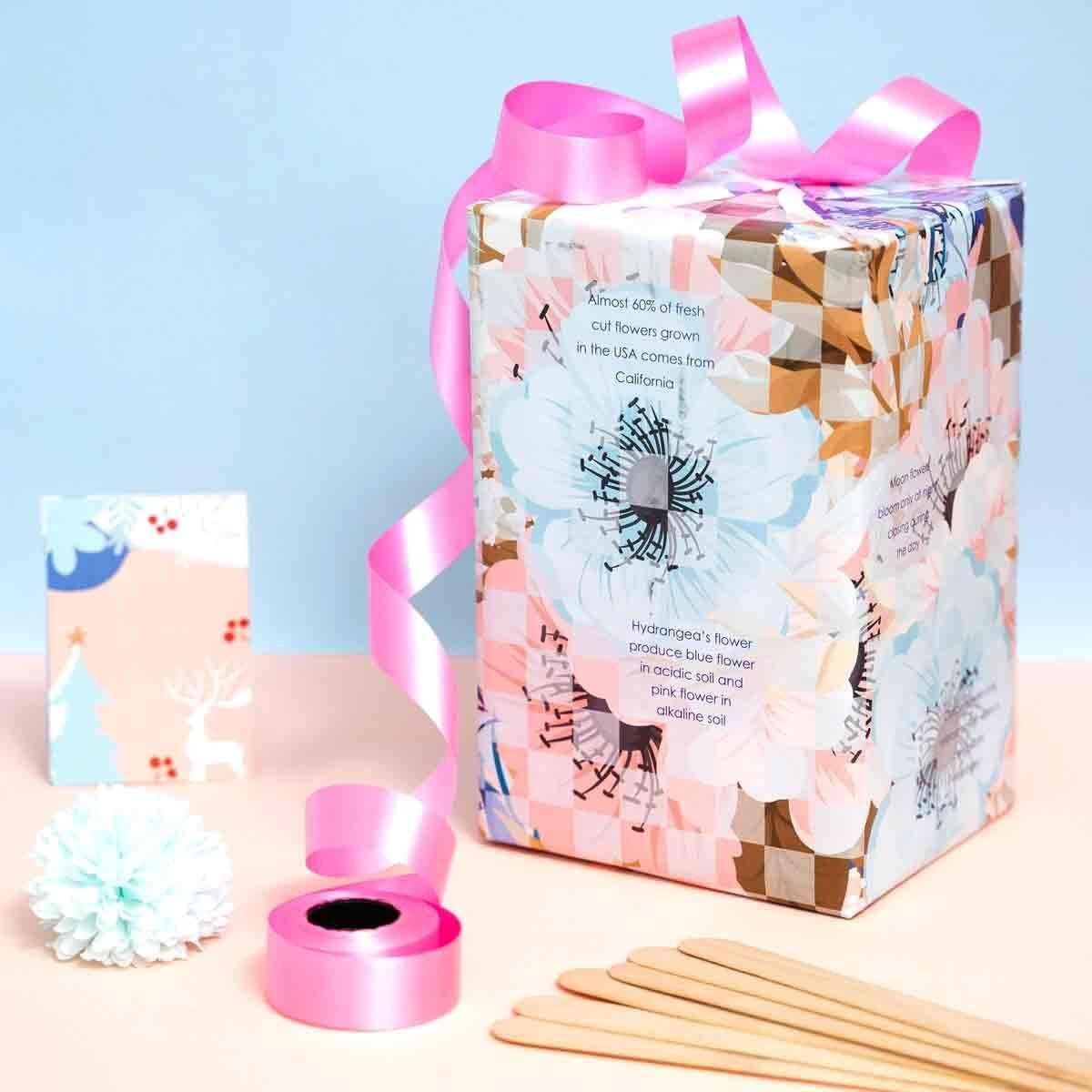 Evince Floral Gift Wrapping Paper | Soft Colorful Pink Blue Floral Wraps Anniversary Eid Christmas For Him Her Adults Kids Birthday Friendship Day | Set Of 5 Recyclable Sheets 70 X 50 Cms