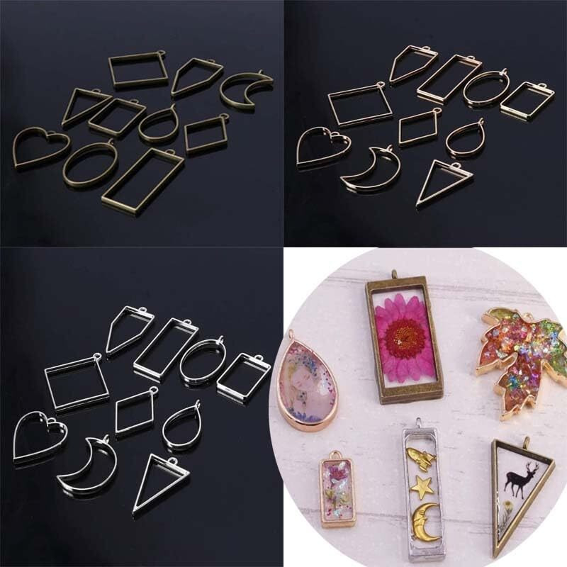 Diy Crafts Pack Of 20 Pcs, Silver Package Include As Title, 20 Pcs, Silver Assorted Geometric Hollow Pressed Flower Frame Pendant Resin Jewe(Pack Of 20 Pcs, Silver Package Include As Title)