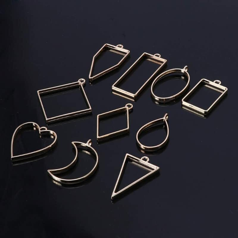 Diy Crafts Pack Of 20 Pcs, Silver Package Include As Title, 20 Pcs, Silver Assorted Geometric Hollow Pressed Flower Frame Pendant Resin Jewe(Pack Of 20 Pcs, Silver Package Include As Title)