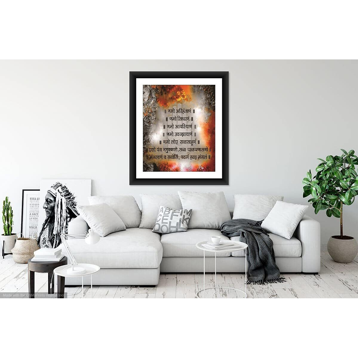 Shsworks Religious Digital Reprint | Navkar - Namokar Mantra | Unframed Wall Art Canvas Painting | Signed By Artist | Copyright Protected Artwork | Multicolour 25X30 Inch