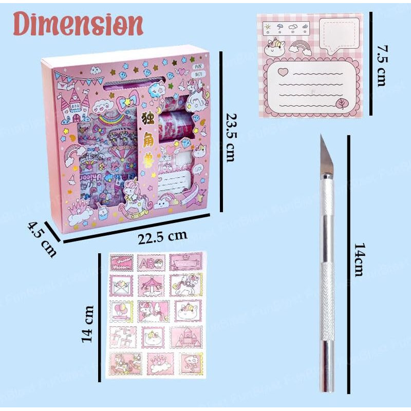 Funblast Paper Washi Tape Set And Stickers - Unicorn Theme Washi Tape Set, Designer Decorative Masking Tapes & Kawaii Stickers For Diy Arts & Crafts Work, Scrapbooking Bullet Journal Planners