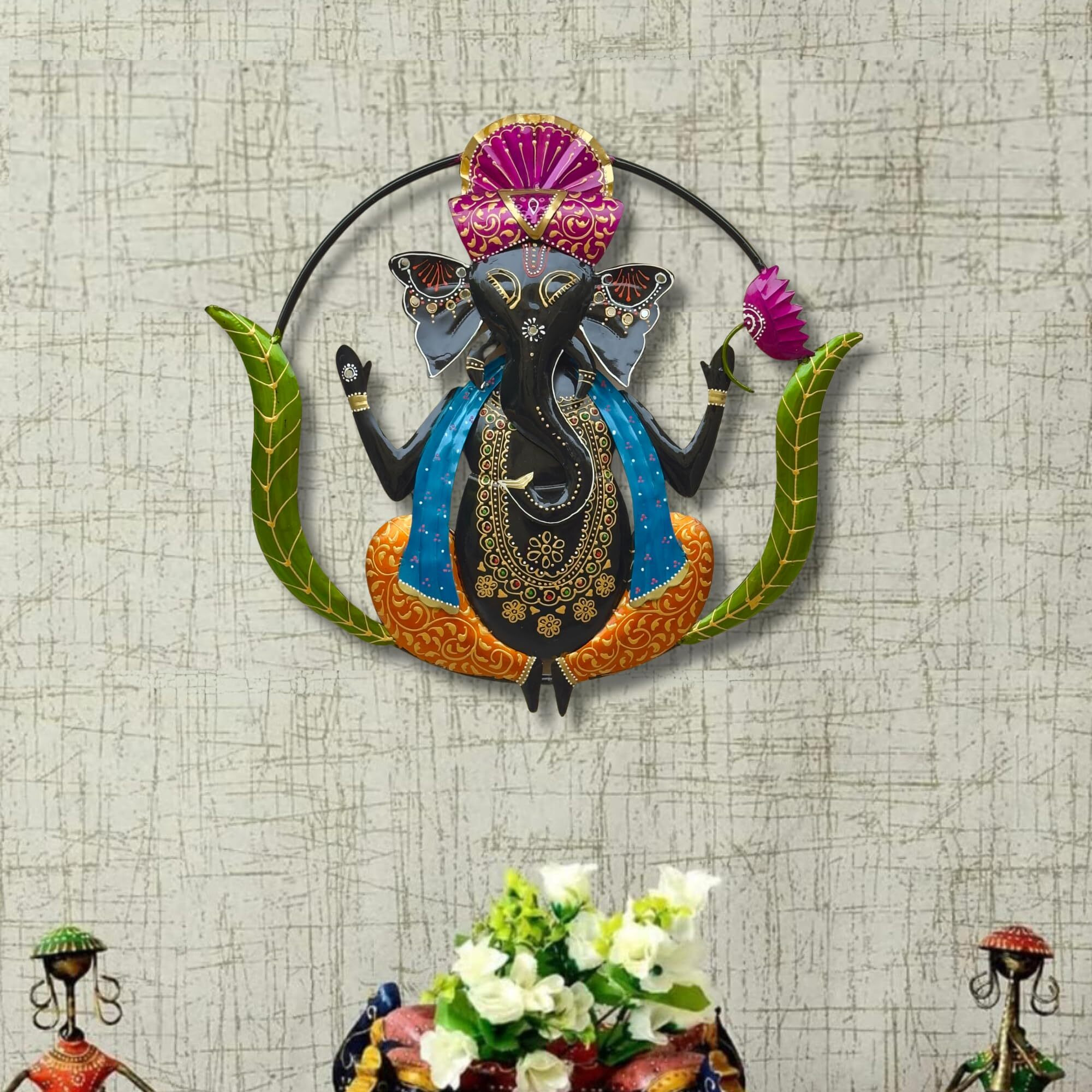 Rsn Lord Ganesha Metal Wall Art Wall Sculpture Wall Hanging Showpiece Perfect For Home Decoration, Living Room (Size-24.5X23 Inch)