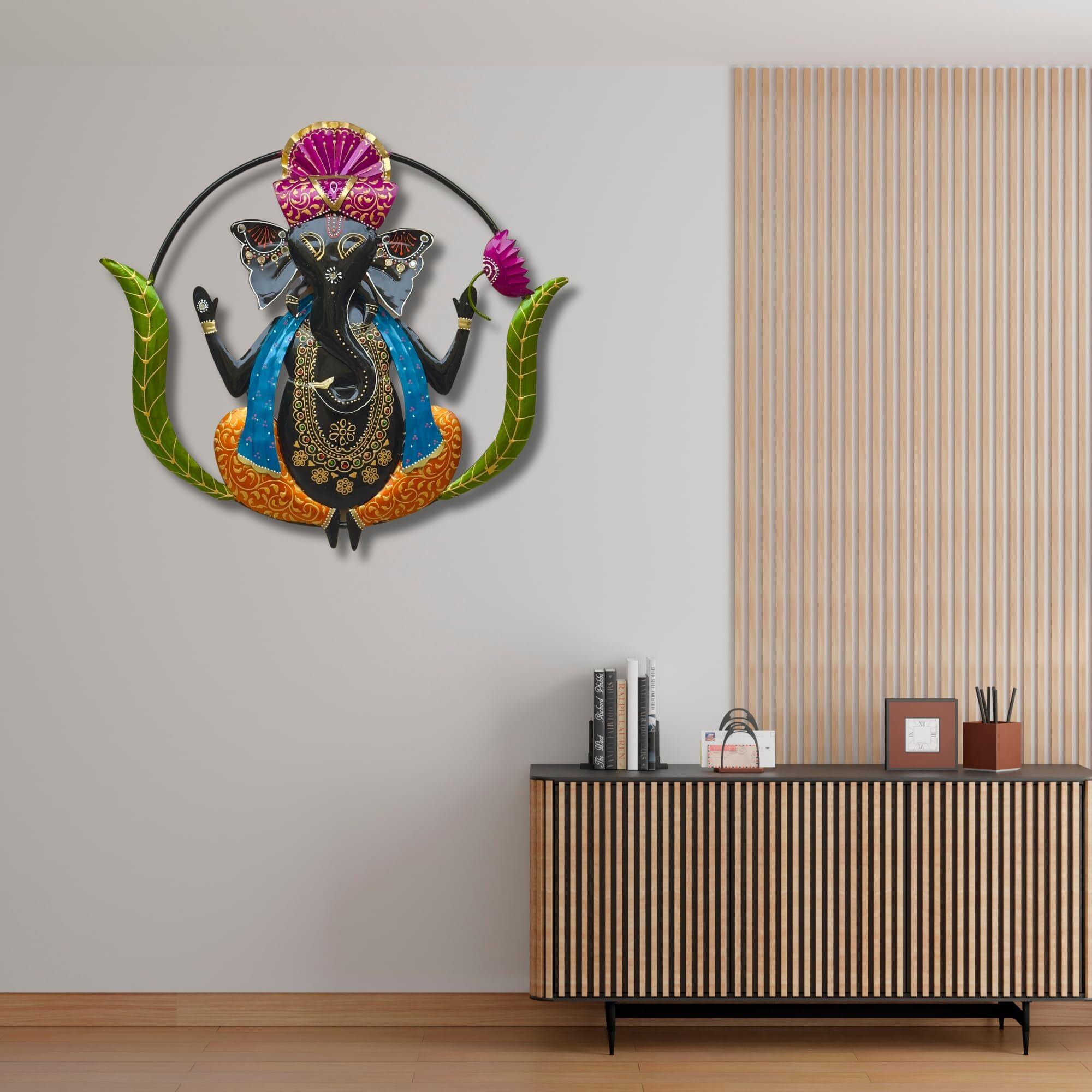 Rsn Lord Ganesha Metal Wall Art Wall Sculpture Wall Hanging Showpiece Perfect For Home Decoration, Living Room (Size-24.5X23 Inch)