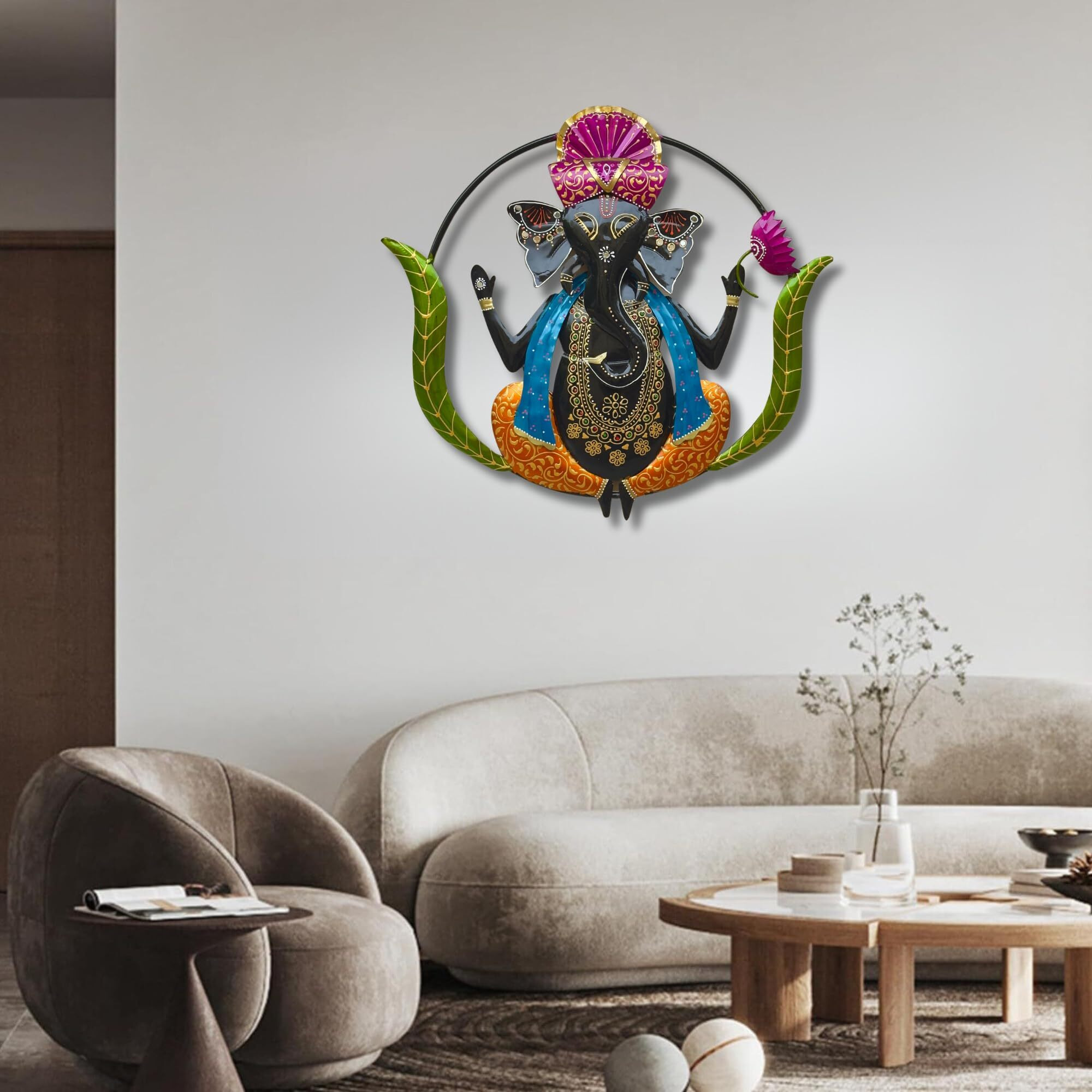 Rsn Lord Ganesha Metal Wall Art Wall Sculpture Wall Hanging Showpiece Perfect For Home Decoration, Living Room (Size-24.5X23 Inch)