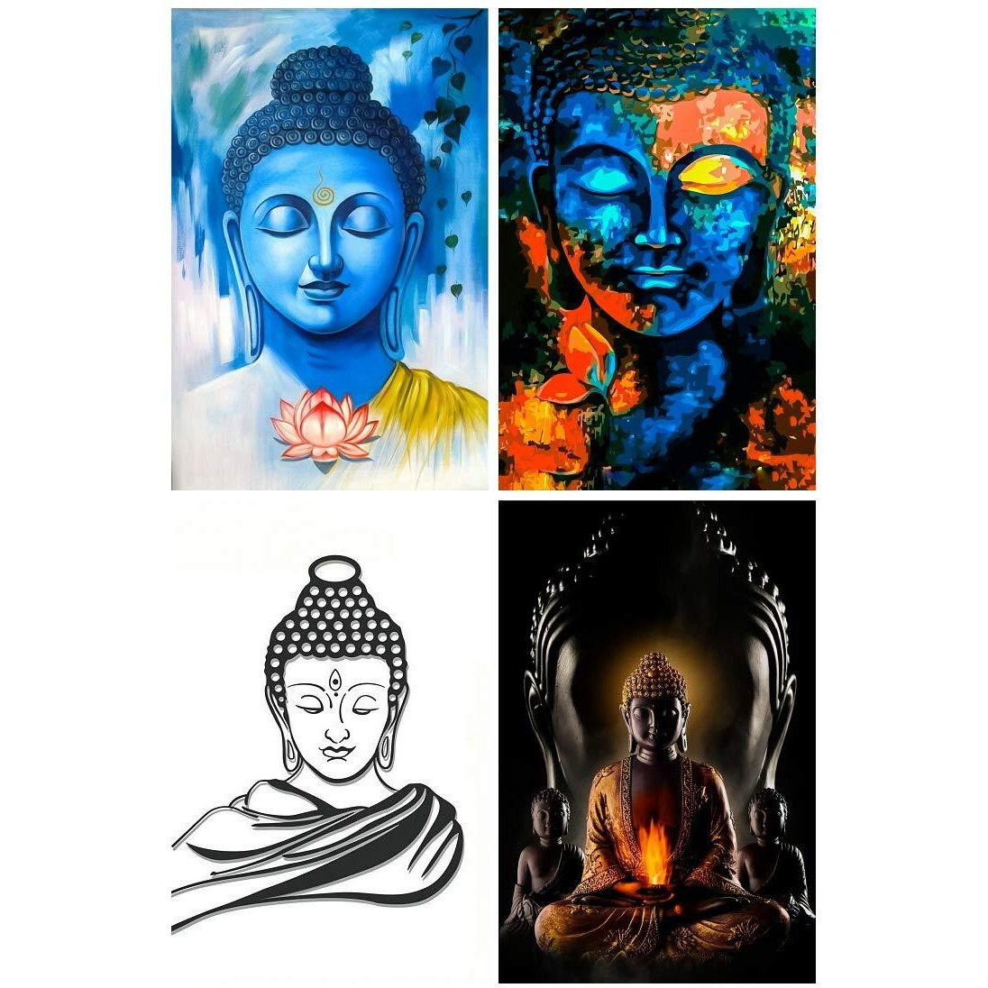 Printnet Religious God Buddha 300Gsm Thick Paper, Laminated Hd Poster (12X18-Inch, Multicolour) - Pack Of 4