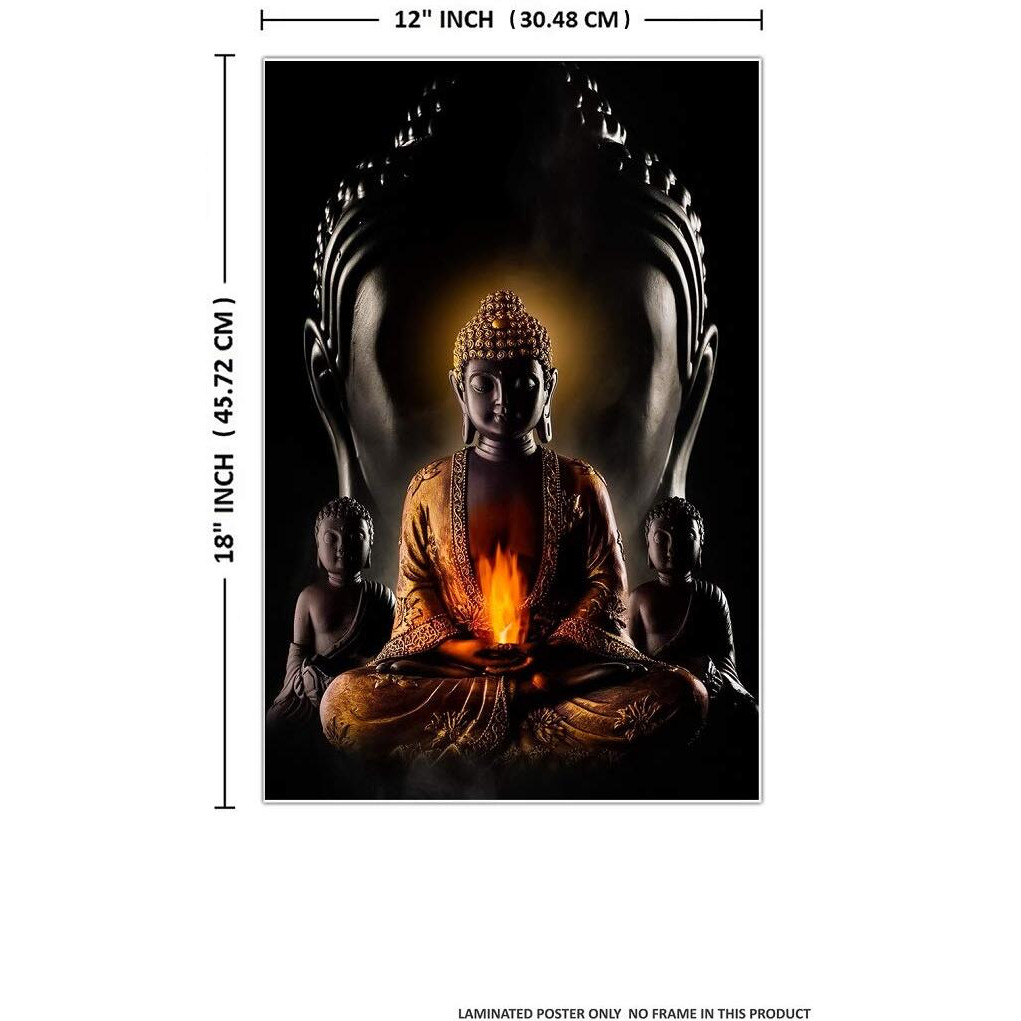 Printnet Religious God Buddha 300Gsm Thick Paper, Laminated Hd Poster (12X18-Inch, Multicolour) - Pack Of 4