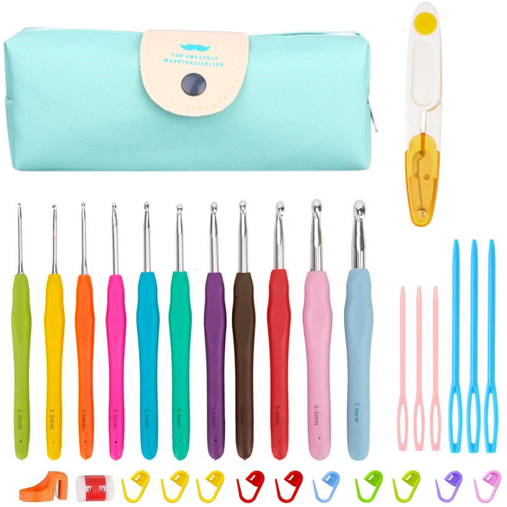 Elephantboat 31Pcs Crochet Kit, Full Size Crochet Needles Knitting Craft Weaving Yarn Sewing Tools Kit, With 11 Colorful Soft Grip Crochet Hooks 2Mm-8Mm, Scissor, Tape Measure, Markers, Etc.
