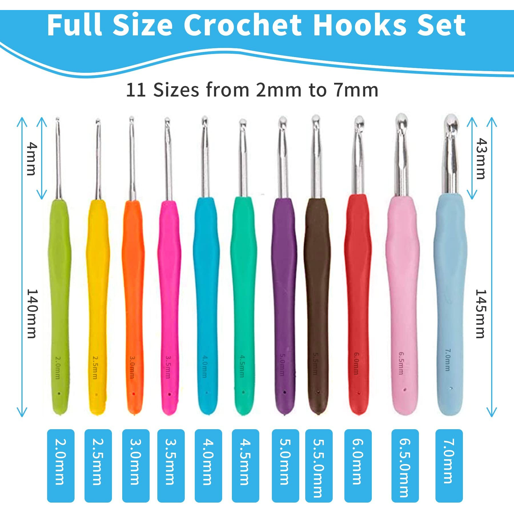 Elephantboat 31Pcs Crochet Kit, Full Size Crochet Needles Knitting Craft Weaving Yarn Sewing Tools Kit, With 11 Colorful Soft Grip Crochet Hooks 2Mm-8Mm, Scissor, Tape Measure, Markers, Etc.
