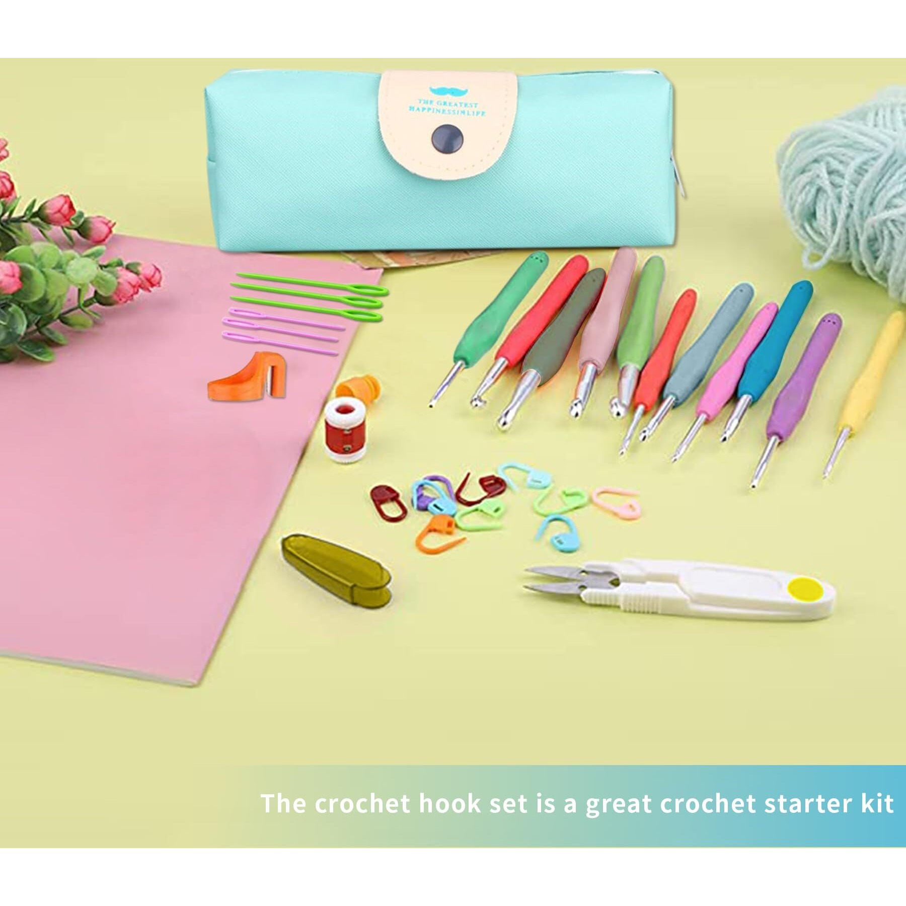 Elephantboat 31Pcs Crochet Kit, Full Size Crochet Needles Knitting Craft Weaving Yarn Sewing Tools Kit, With 11 Colorful Soft Grip Crochet Hooks 2Mm-8Mm, Scissor, Tape Measure, Markers, Etc.