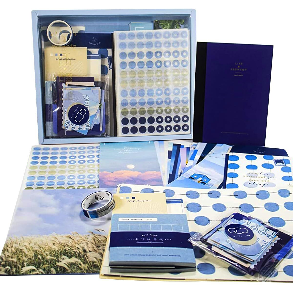 Hasthip Scrapbooking Supplies Gift Set Notebook Washi Tape Stickers Set Aesthetic Scrapbook Sticker Kit For Bullet Journal, Scrapbook, Diy Craft, Wall Decor, Paper (Blue)