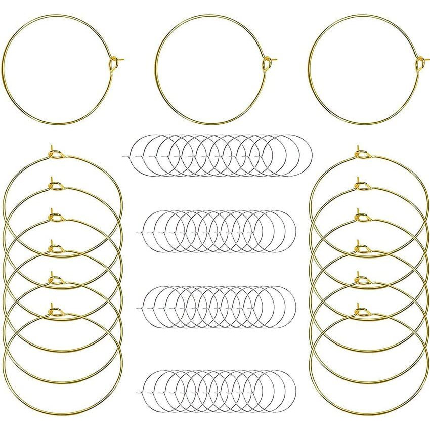 Diy Crafts 30 Pcs, Nickel, Wine Glass Charm Rings Open Earring Beading Hoop Party Favor For Beading & Jewellery-Making Silver/Gold/Nicel/Mehandi (30 Pcs, Nickel)