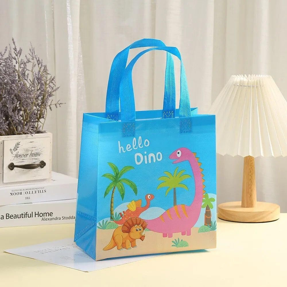 Nizomi 5 Pc Dinosaur Party Favor Bags - Dinosaur Themed Waterproof Carry Bags - Perfect For Return Gifts, Birthday Presents, Baby Shower, Christmas For Boys, Girls, Kids (Multi Color)