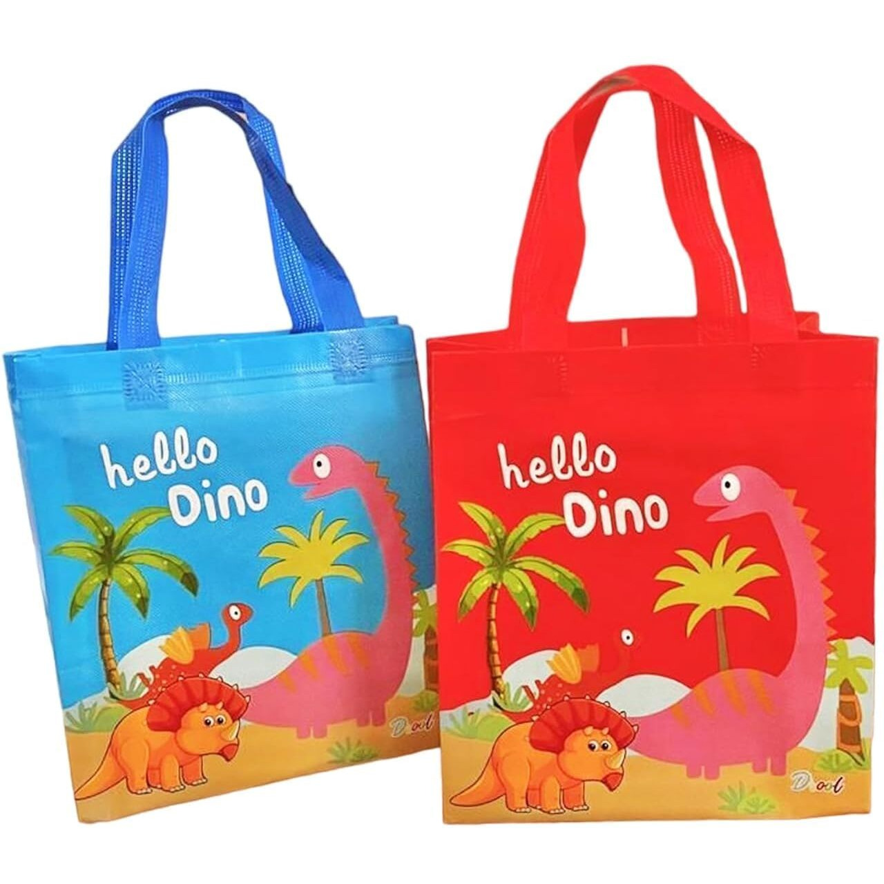 Nizomi 5 Pc Dinosaur Party Favor Bags - Dinosaur Themed Waterproof Carry Bags - Perfect For Return Gifts, Birthday Presents, Baby Shower, Christmas For Boys, Girls, Kids (Multi Color)