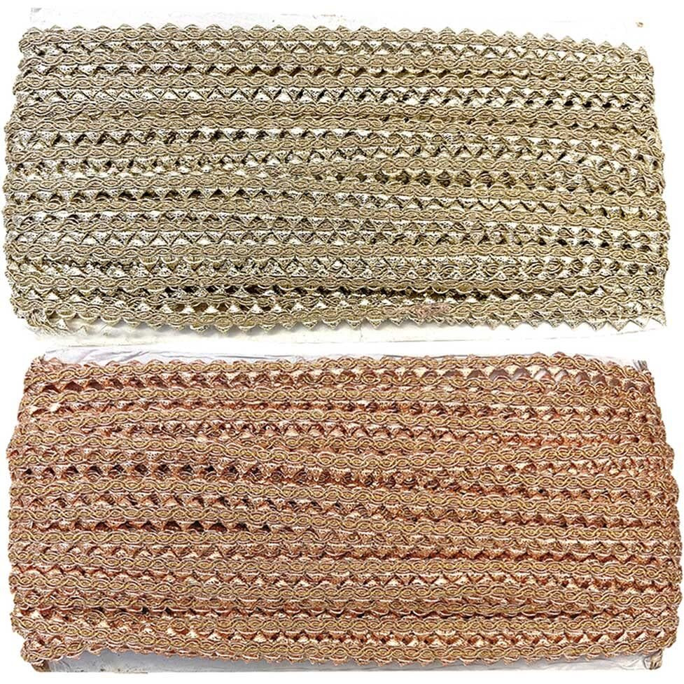 Embroiderymaterial Golden Samosa Design Gota Patti Trim Lace Rolls For Edges Of Saree, Blouse, Kurti & Dresses (Beige Gold & Rose Gold, 1.1Cm Width, 2 Rolls, 18 Meters/Roll)