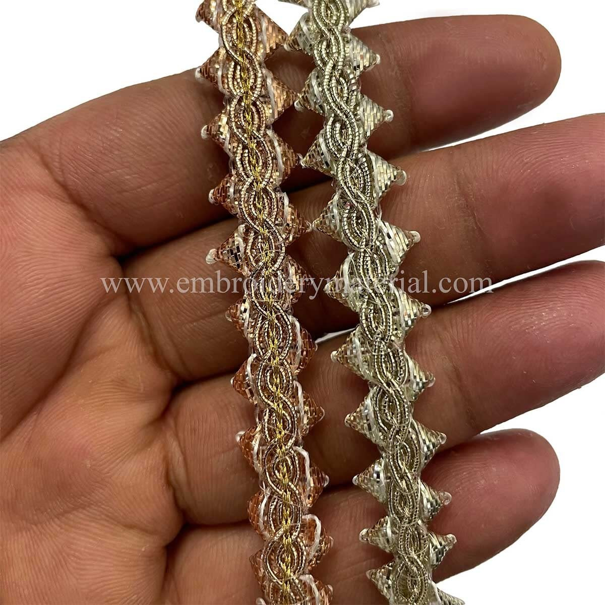 Embroiderymaterial Golden Samosa Design Gota Patti Trim Lace Rolls For Edges Of Saree, Blouse, Kurti & Dresses (Beige Gold & Rose Gold, 1.1Cm Width, 2 Rolls, 18 Meters/Roll)
