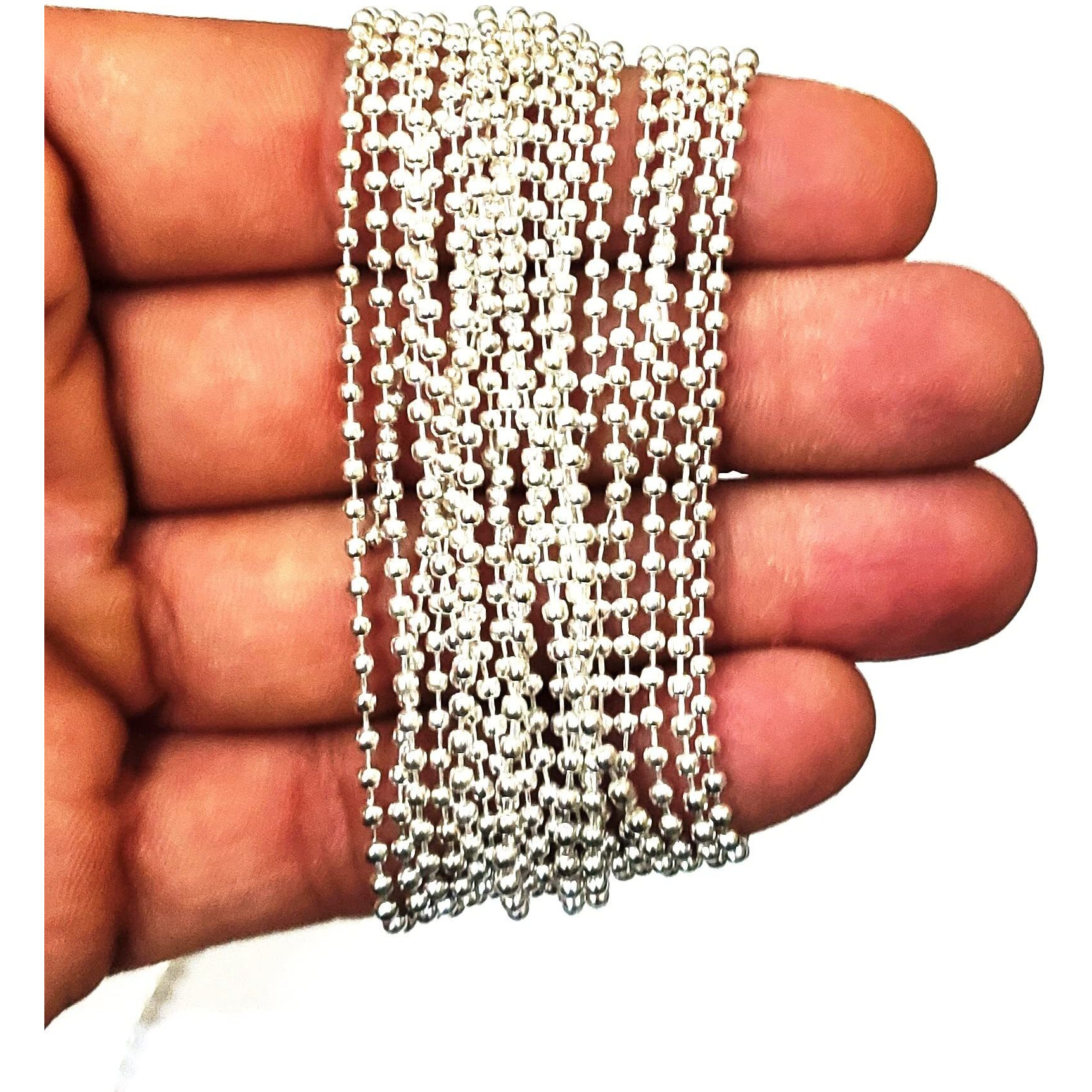 Get-Set-Go 1.5Mm Silver Metal Ball Chain For Jewelry Making, Crafts, Decorative, Long Lasting Silver Shine (12 Mtr Silver)