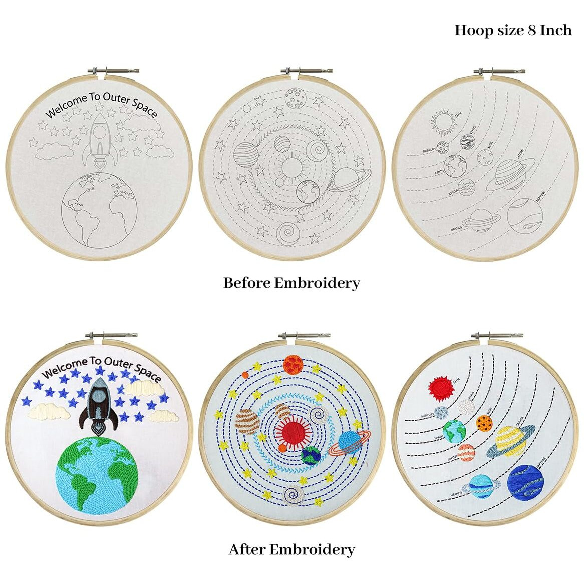 Embroiderymaterial Embroidery Kit/Cross Stitch Kit For Beginners Outer Space Design Digital Printed Cloth & Written Instructions All Material Included (Combo Of Three Space)
