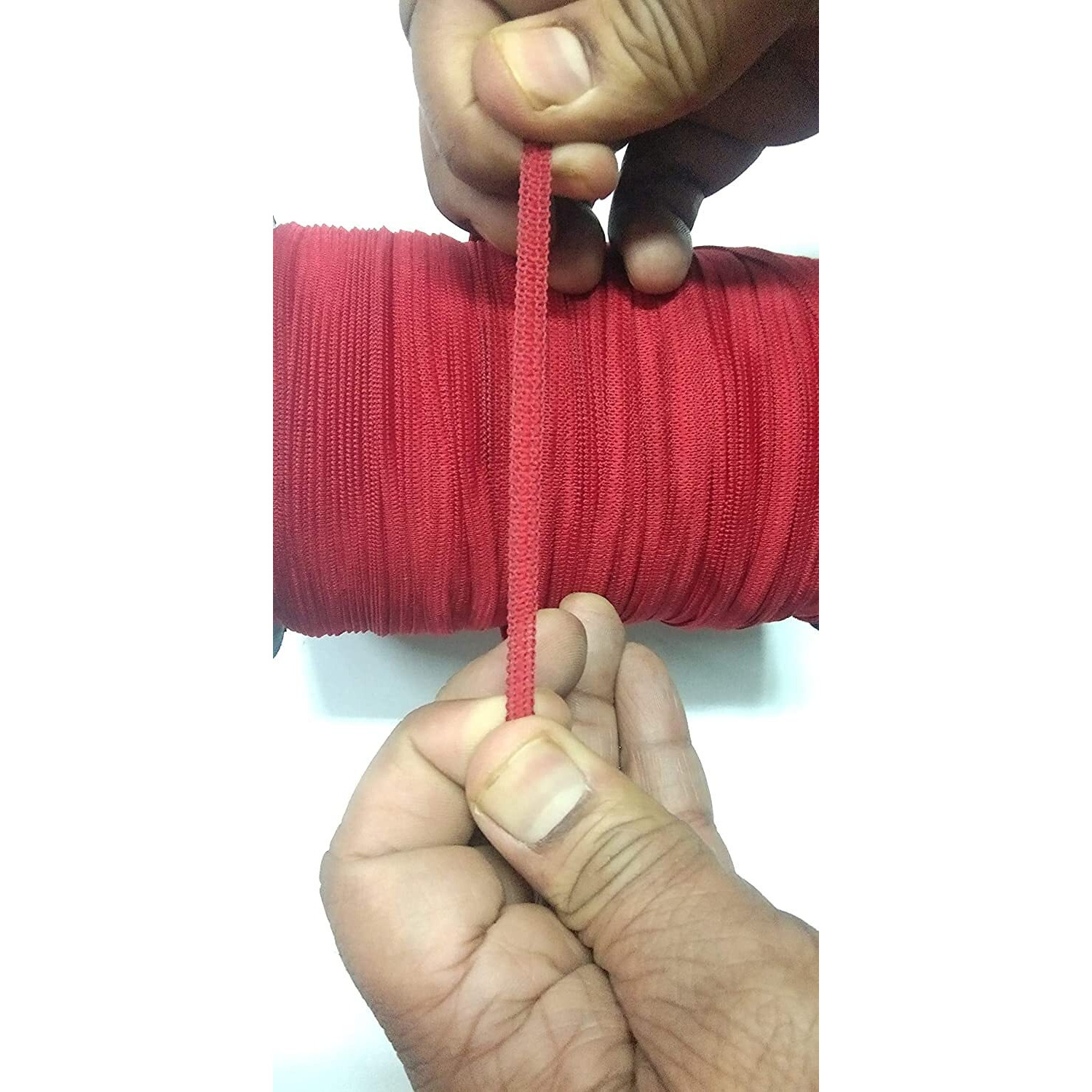 Omx 6Mm (1/4 Inch) Polyester Flat Braided Elastic Cord Band For Mask, Sewing, Crafts | Knit Sewing Crafts Diy Earloop For Mask Bent And Other Projects, C4 Size Elastic (Red, 25 Mtr)