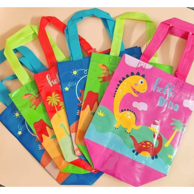 Nizomi 10 Pc Dinosaur Party Favor Bags - Multipurpose Reusable Gift Bag - Cartoon Dinosaur Bag For Birthday Return Gifts, Baby Shower, Christmas, Graduations,Party Supplies (Multi Color)