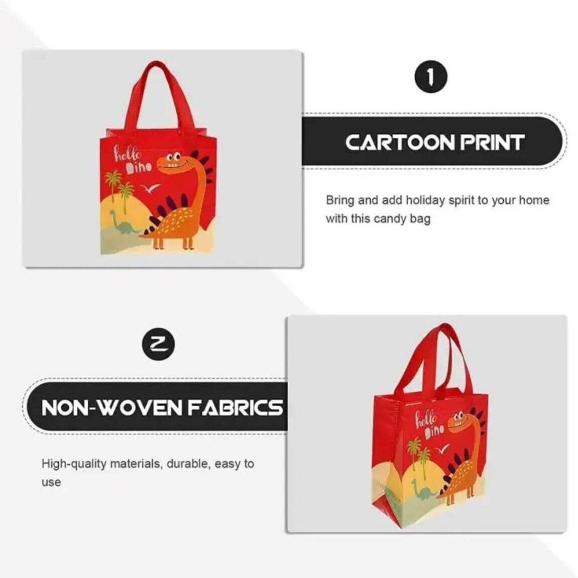 Nizomi 10 Pc Dinosaur Party Favor Bags - Multipurpose Reusable Gift Bag - Cartoon Dinosaur Bag For Birthday Return Gifts, Baby Shower, Christmas, Graduations,Party Supplies (Multi Color)