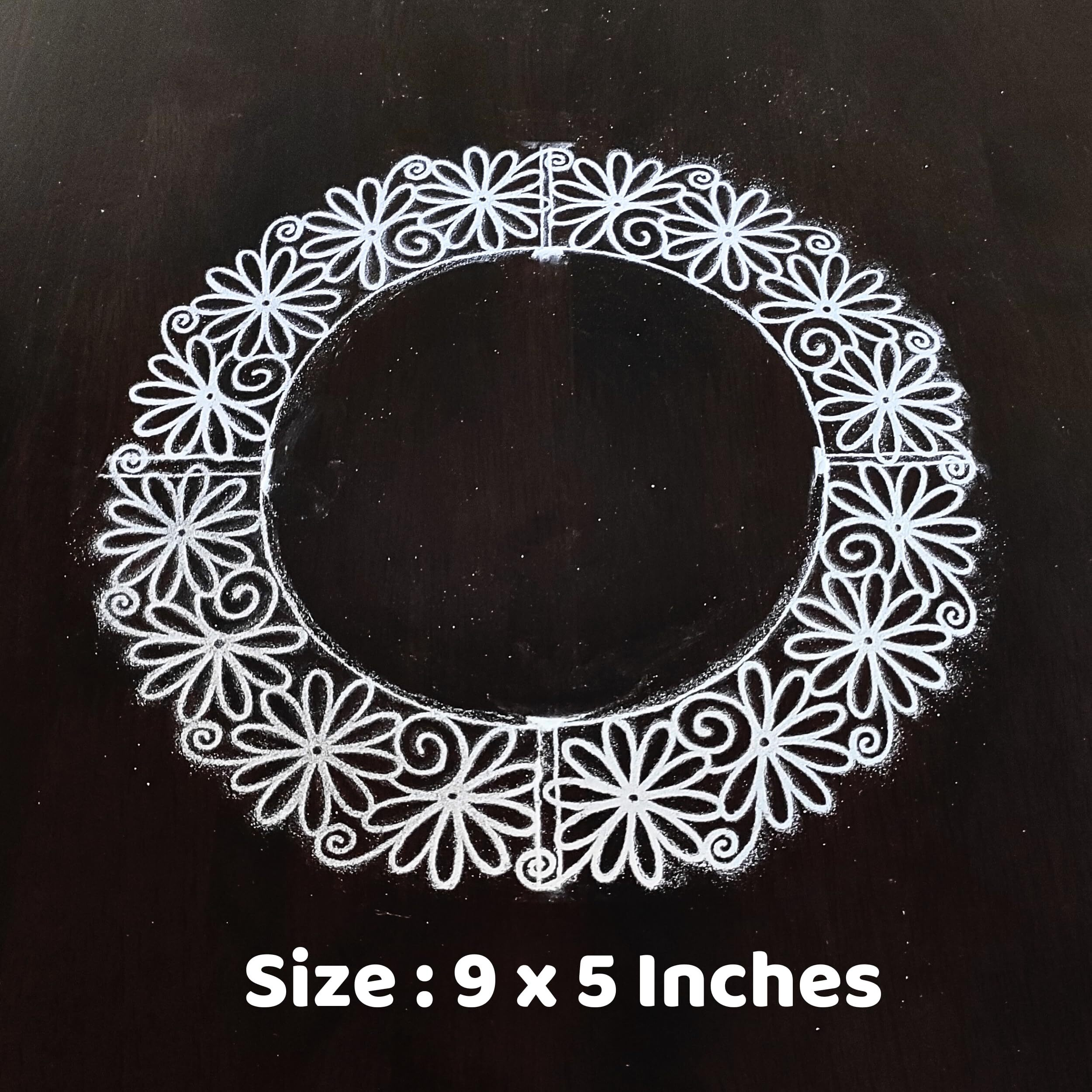 Anciently Semi Curved Flower Design Rangoli Stencil Wooden, Rangoli Sacha Wooden, 1 Piece (9X5 Inches)