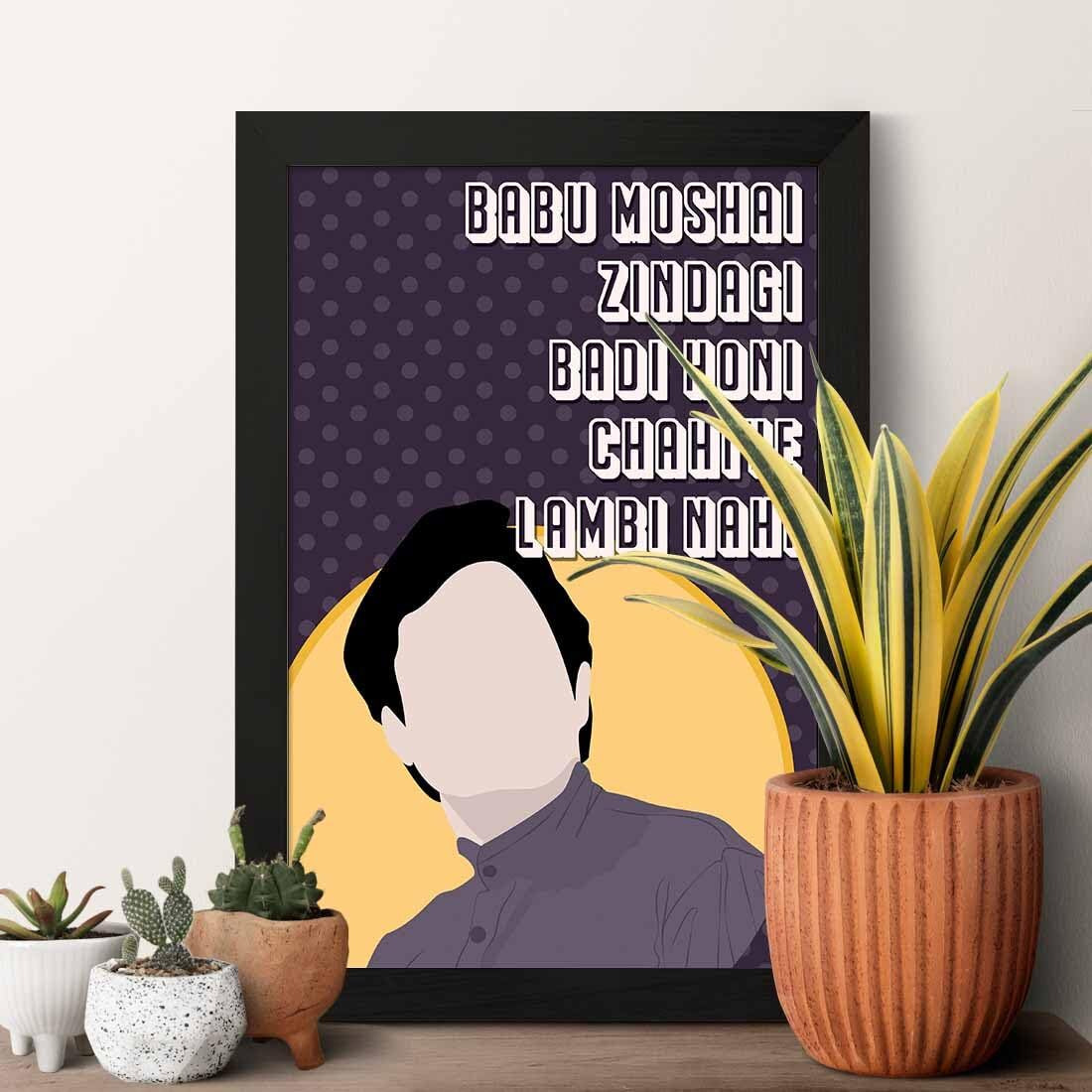 Artinkart- Babu Moshai Framed Poster, Bollywood Posters Framed, Bollywood Frames For Wall Decor, Hindi Frames For Wall Decor, Bollywood Dialouge Frames (Synthetic Wood, 9.5X13.5 Inch)
