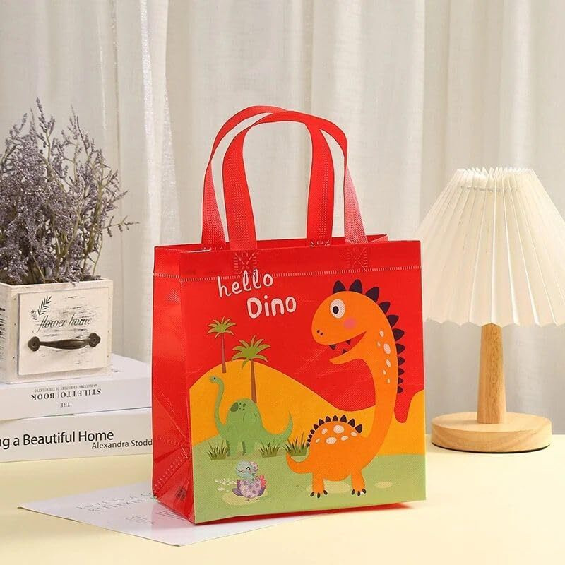 Nizomi 15 Pc Dinosaur Party Favor Bags - Dinosaur Themed Waterproof Carry Bags - Perfect For Return Gifts, Birthday Presents, Baby Shower, Christmas For Boys, Girls, Kids (Multi Color)