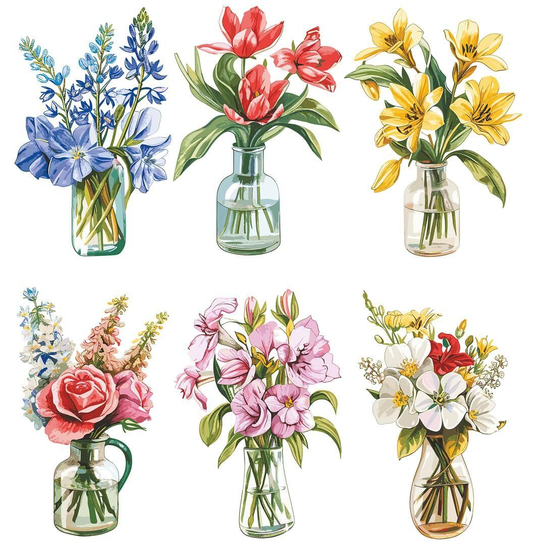 Cvanu Beautiful Glass Look Mason Jar Flowers Self-Adhesive Vinyl Decal Floral Wall Art Print Waterproof Stickers For Living Room| Window| Bedroom| Kids Room| Office (8Inchx5.8Inch)_745