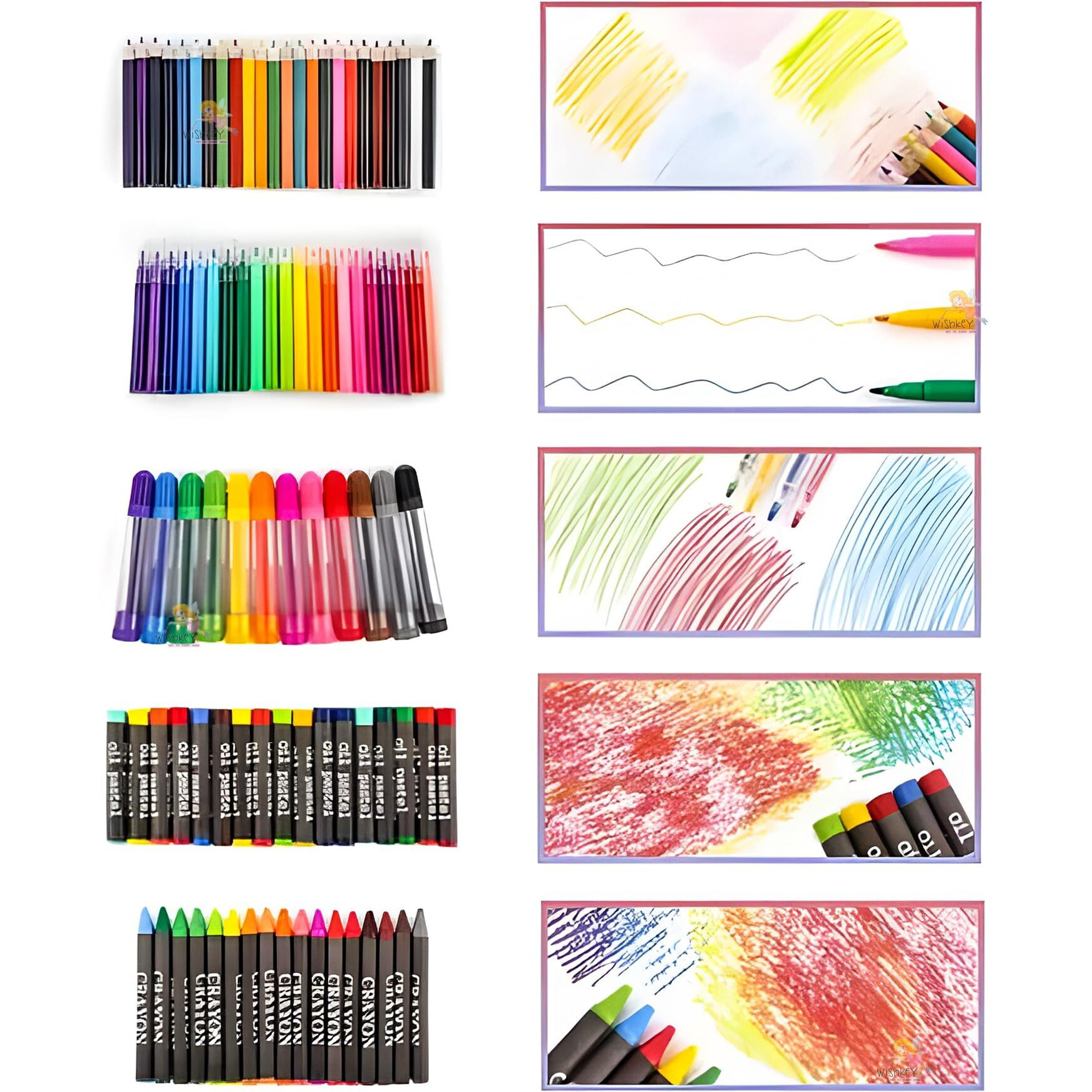 Wishkey 150 Pieces Art Set For Kids With Case, Art And Craft Supplies Kit For Drawing And Painting, Color Set With Markers, Water Colors, Brush, Color Pencils, Crayons (Pack Of 1, Multicolor)