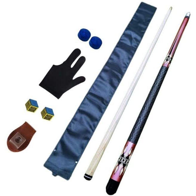 Laxmi Ganesh Billiard Red American Pool Cue In 12Mm Tip Size With Cue Cover, Glove, Chalk Holder & 2 Pcs Chalk And Tip