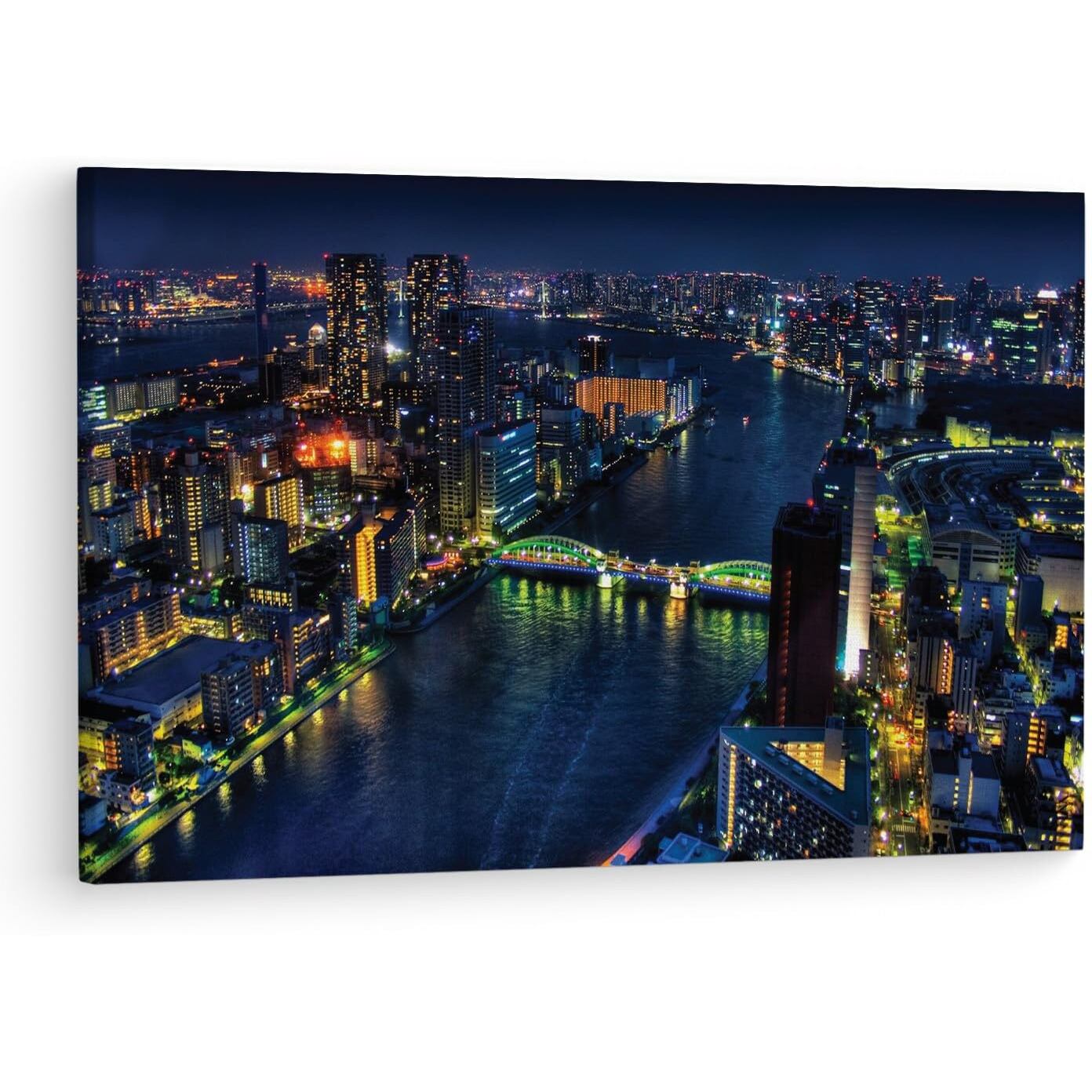 Truecanvas Night Tokyo River Bridge, Wooden Framed Canvas Paintings For Living Room | Bedroom | Office | Gallery | Ready Wall Mount Canvas Wall Art Painting | Size - 12 X 18In, Ct0302