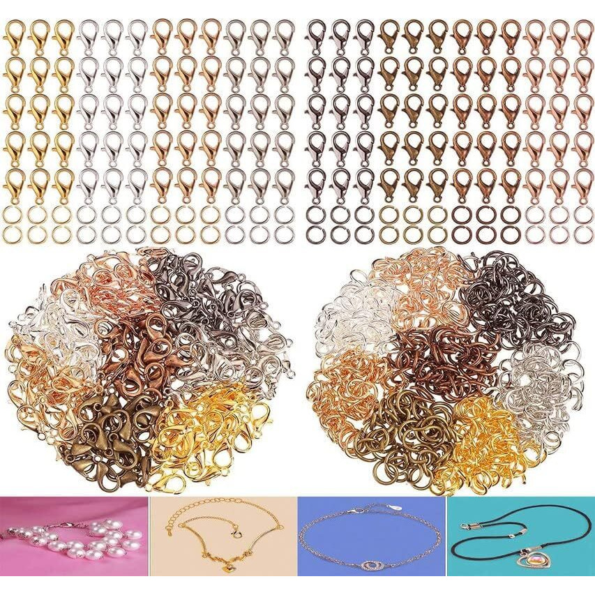 Diy Crafts 1000 Grm, Golden & Silver, Lobster Clasps And Rest Open Jump Rings Set Lobster Claw Clasps For Jewelry Making And Bracelets (1000 Grm, Golden & Silver)