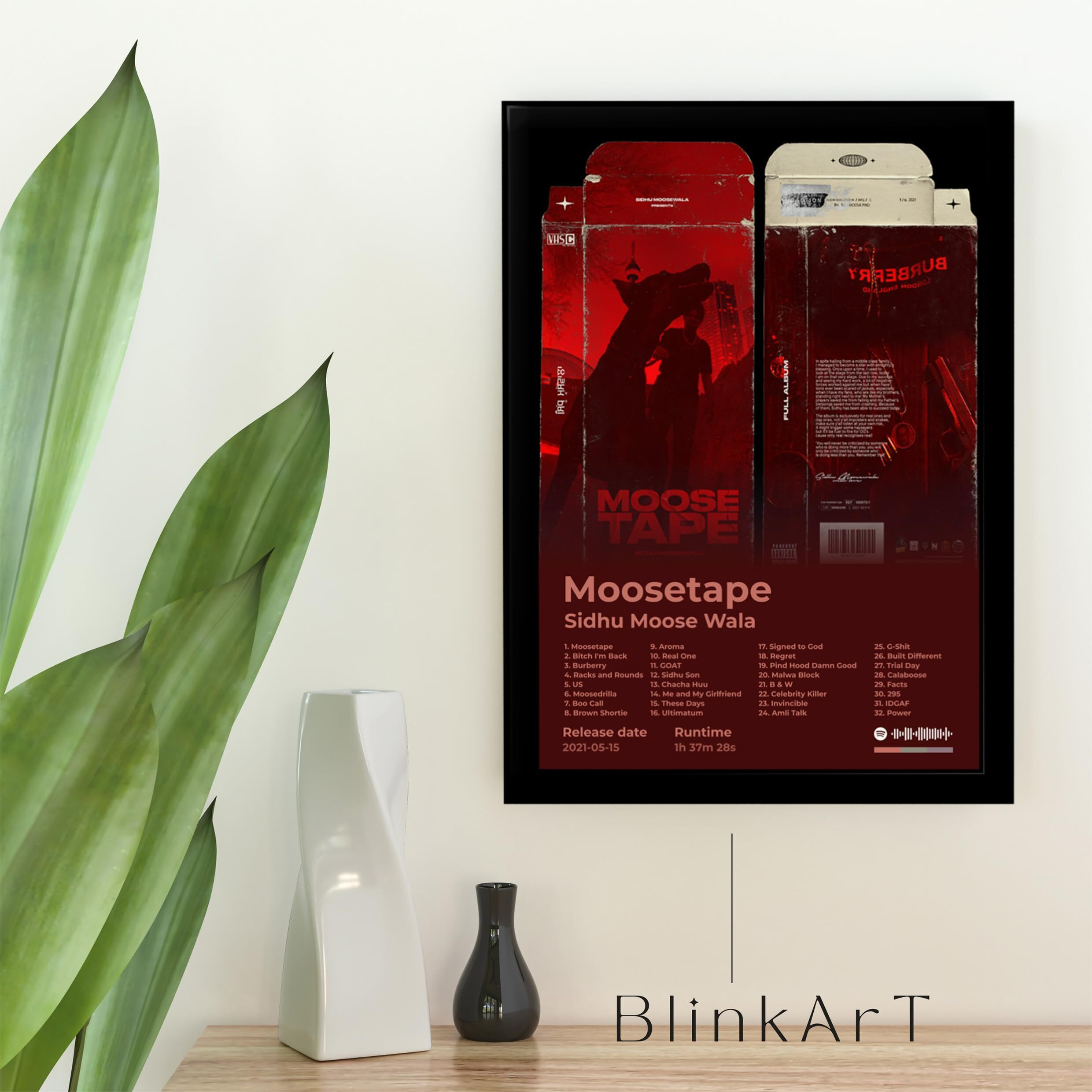 Blinkart Siddu Moosewala (Moosetape) Popular Music Album Songs Hanging Wall Artwork Photo Frames (13X10) Inch Decoration Home Bedroom Living Room Aesthetics Spotify Song Link Qr Code
