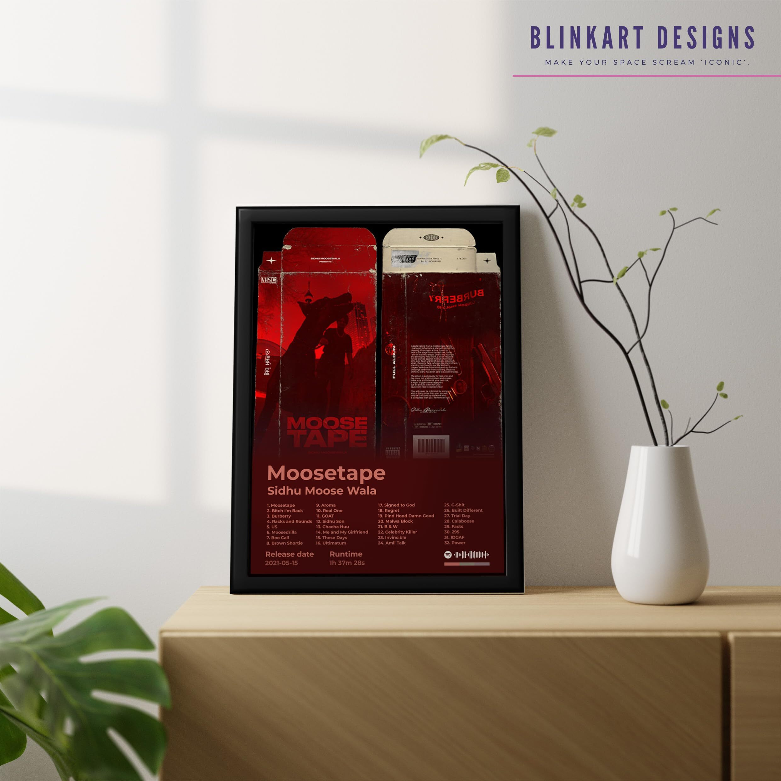 Blinkart Siddu Moosewala (Moosetape) Popular Music Album Songs Hanging Wall Artwork Photo Frames (13X10) Inch Decoration Home Bedroom Living Room Aesthetics Spotify Song Link Qr Code